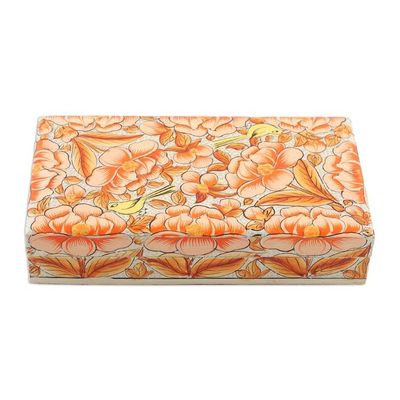 Alternate image for Orange Papier Mache on Wood Floral Leaf Bird Decorative Box Blooming Kashmir in Orange