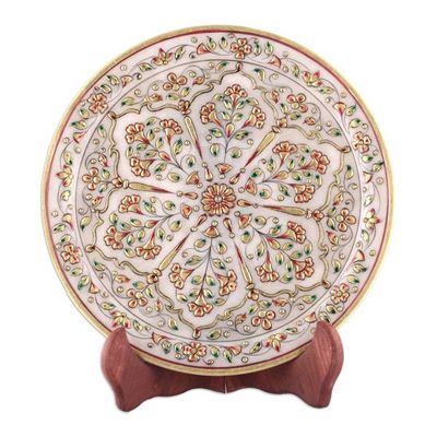 Alternate image for Traditional Floral and Leafy Marble Decorative Plate Blooming Celebration