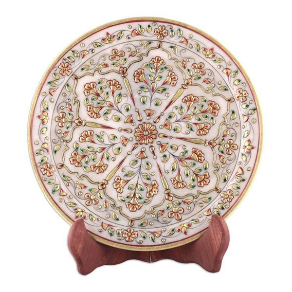 Alternate image for Traditional Floral and Leafy Marble Decorative Plate Blooming Celebration