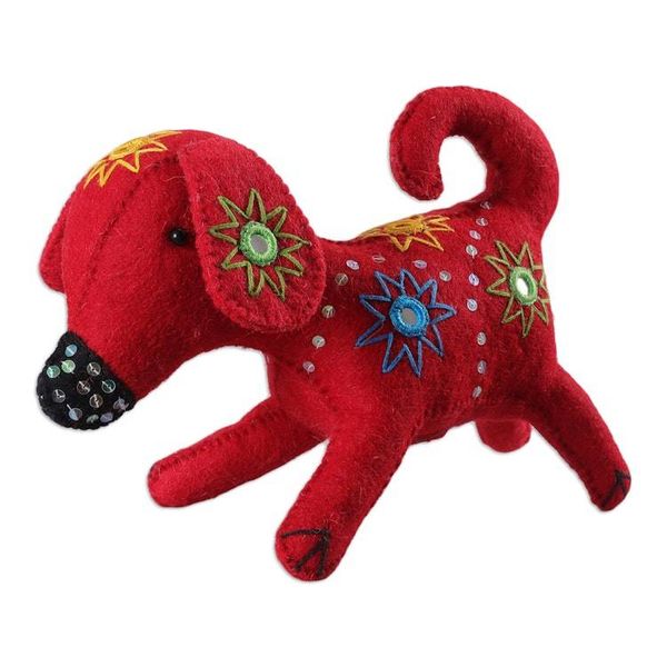 Alternate image for Embroidered Red Puppy Wool Felt Tree Topper with Sequins Christmas Puppy