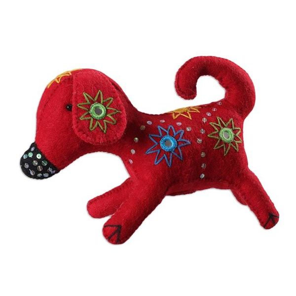 Alternate image for Embroidered Red Puppy Wool Felt Tree Topper with Sequins Christmas Puppy