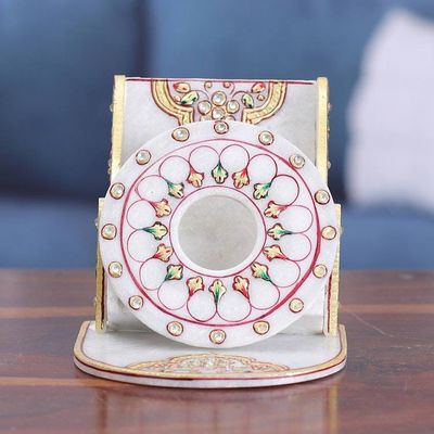 Alternate image for Beaded Marble Phone Holder with Hand-Painted Floral Motifs Floral Aura