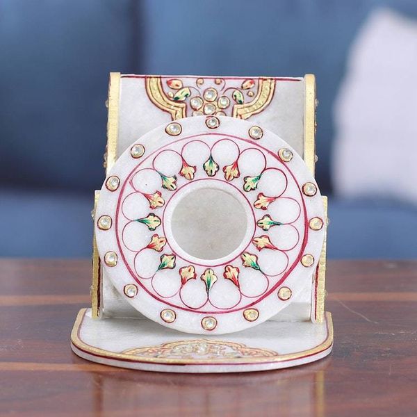 Alternate image for Beaded Marble Phone Holder with Hand-Painted Floral Motifs Floral Aura