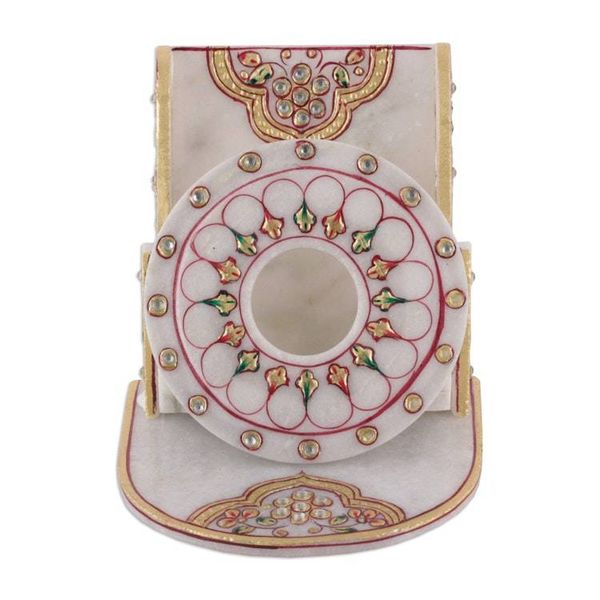 Alternate image for Beaded Marble Phone Holder with Hand-Painted Floral Motifs Floral Aura