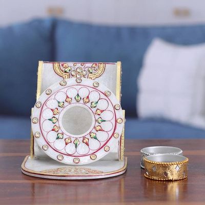 Alternate image for Beaded Marble Phone Holder with Hand-Painted Floral Motifs Floral Aura