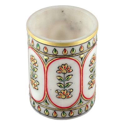 Alternate image for Traditional Floral Golden and Red Marble Pen Holder Palatial Windows