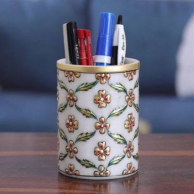 Alternate image for Floral Mesh-Patterned Marble Pend Holder in Green and Golden Blooming Mesh