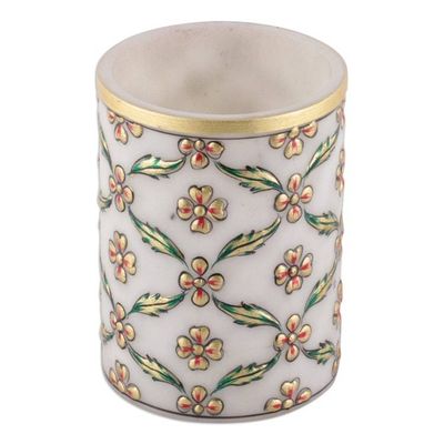 Alternate image for Floral Mesh-Patterned Marble Pend Holder in Green and Golden Blooming Mesh