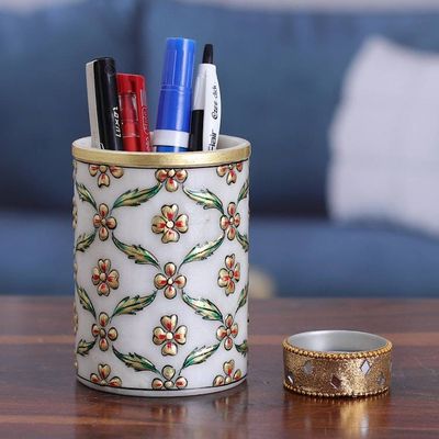 Alternate image for Floral Mesh-Patterned Marble Pend Holder in Green and Golden Blooming Mesh
