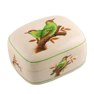 Alternate image for Bird-Themed Green and White Papier Mache Decorative Box Valley Saga