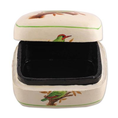 Alternate image for Bird-Themed Green and White Papier Mache Decorative Box Valley Saga