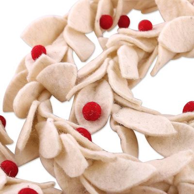 Alternate image for Wool Felt Leaf Holiday Garland in White and Red from India Winter Decorations
