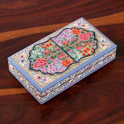 Alternate image for Nature Themed Hand-Painted Papier Mache Wood Decorative Box Blue Kashmir Treasures