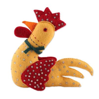 Alternate image for Whimsical Rooster-Themed Wool Felt Tree Topper from India Rooster Festivity