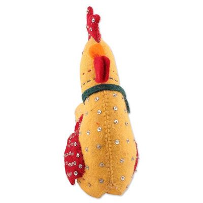 Alternate image for Whimsical Rooster-Themed Wool Felt Tree Topper from India Rooster Festivity