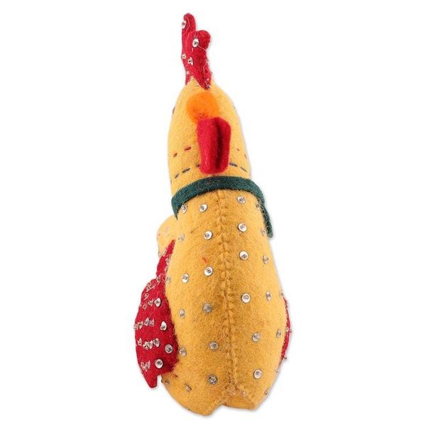 Alternate image for Whimsical Rooster-Themed Wool Felt Tree Topper from India Rooster Festivity