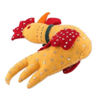 Alternate image for Whimsical Rooster-Themed Wool Felt Tree Topper from India Rooster Festivity