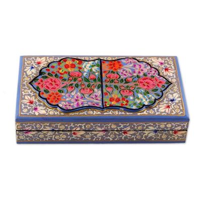 Alternate image for Nature Themed Hand-Painted Papier Mache Wood Decorative Box Blue Kashmir Treasures