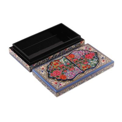 Alternate image for Nature Themed Hand-Painted Papier Mache Wood Decorative Box Blue Kashmir Treasures