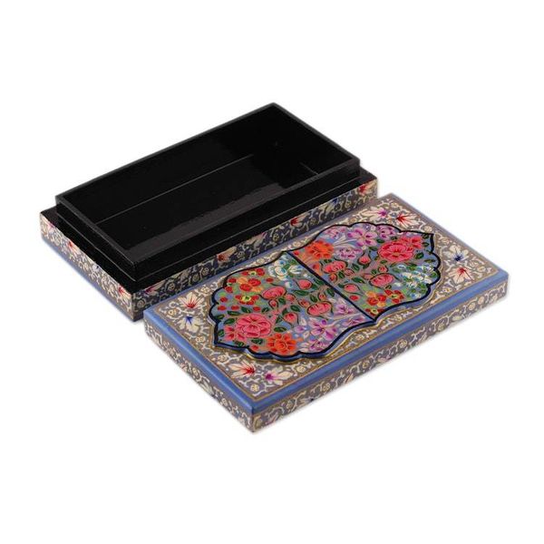 Alternate image for Nature Themed Hand-Painted Papier Mache Wood Decorative Box Blue Kashmir Treasures