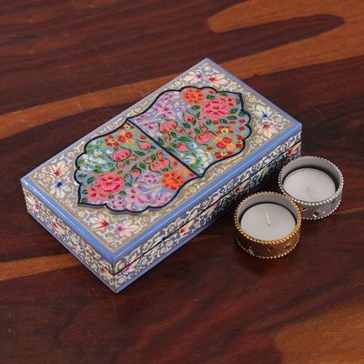 Alternate image for Nature Themed Hand-Painted Papier Mache Wood Decorative Box Blue Kashmir Treasures