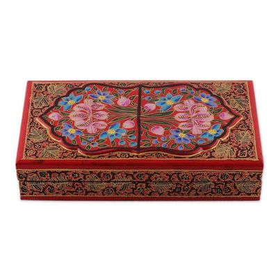Alternate image for Red Hand-Painted Papier Mache Wood Floral Decorative Box Kashmir Heritage