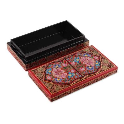 Alternate image for Red Hand-Painted Papier Mache Wood Floral Decorative Box Kashmir Heritage
