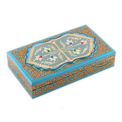 Alternate image for Aqua Hand Painted Folk Art Papier Mache Wood Decorative Box Aqua Chinar Embrace