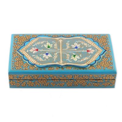 Alternate image for Aqua Hand Painted Folk Art Papier Mache Wood Decorative Box Aqua Chinar Embrace