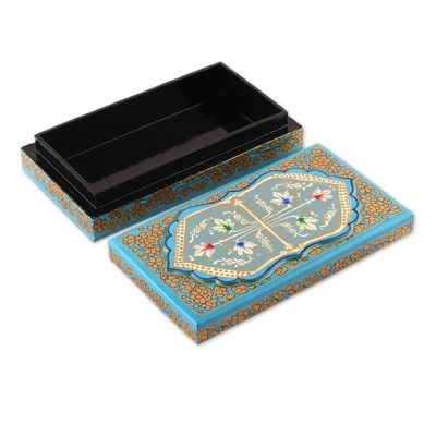Alternate image for Aqua Hand Painted Folk Art Papier Mache Wood Decorative Box Aqua Chinar Embrace