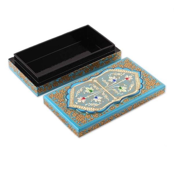 Alternate image for Aqua Hand Painted Folk Art Papier Mache Wood Decorative Box Aqua Chinar Embrace