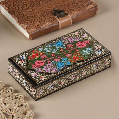 Alternate image for Papier Mache Wood Decorative Box Hand-Painted in India Black Kashmir Treasures