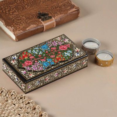 Alternate image for Papier Mache Wood Decorative Box Hand-Painted in India Black Kashmir Treasures