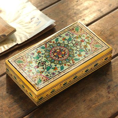 Primary image for Jungle-Themed Green and Yellow Papier Mache Decorative Box Jungle Influence
