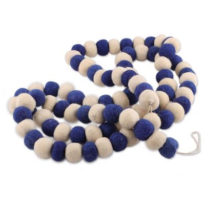 Alternate image for Artisan-Made Wool Felt Garland in Navy and Ivory Shades Navy Pompoms