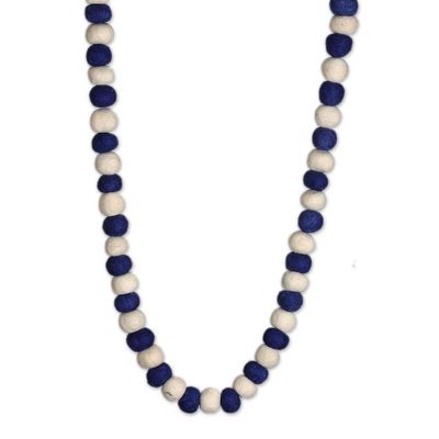 Alternate image for Artisan-Made Wool Felt Garland in Navy and Ivory Shades Navy Pompoms