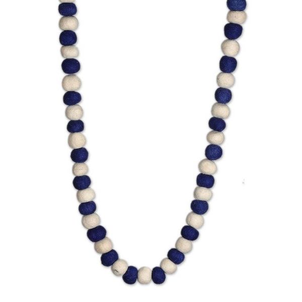 Alternate image for Artisan-Made Wool Felt Garland in Navy and Ivory Shades Navy Pompoms