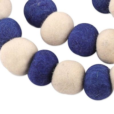 Alternate image for Artisan-Made Wool Felt Garland in Navy and Ivory Shades Navy Pompoms