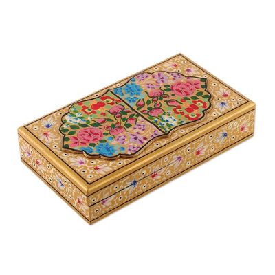 Alternate image for Golden-Hued Hand-Painted Papier Mache Wood Decorative Box Gold Kashmir Treasures