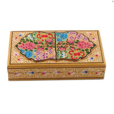 Alternate image for Golden-Hued Hand-Painted Papier Mache Wood Decorative Box Gold Kashmir Treasures