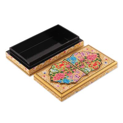 Alternate image for Golden-Hued Hand-Painted Papier Mache Wood Decorative Box Gold Kashmir Treasures