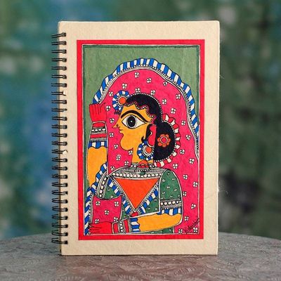 Alternate image for Signed Handpainted Madhubani Style Blank Journal New Bride