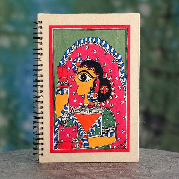 Alternate image for Signed Handpainted Madhubani Style Blank Journal New Bride