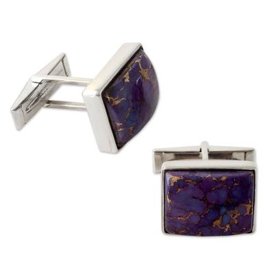 Alternate image for Sterling Silver Cufflinks with Purple Stones Bold Charisma