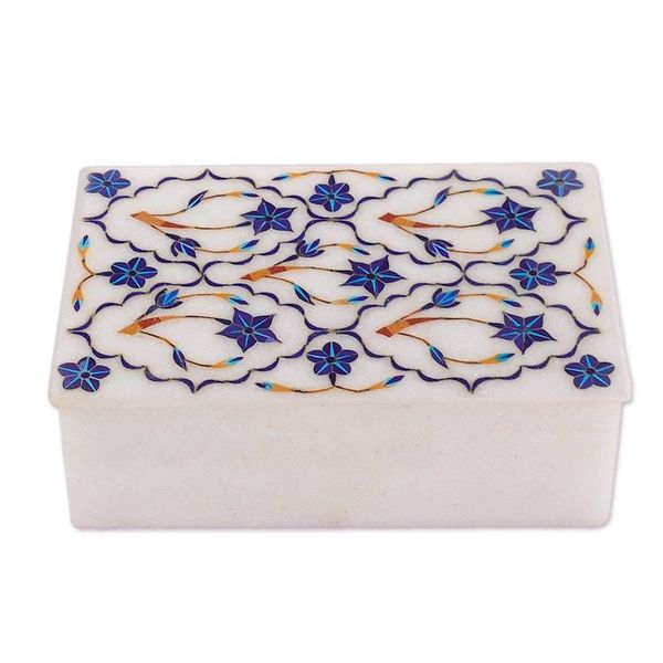 Alternate image for Fair Trade Marble Inlay Jewelry Box Blue Starflowers