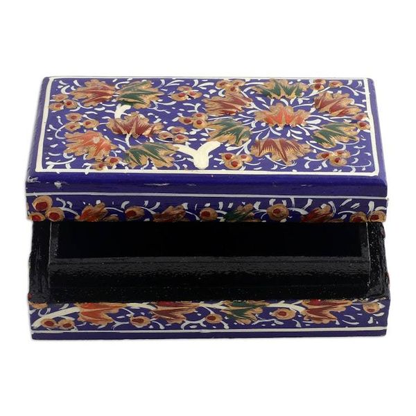 Alternate image for Tree-Themed Sapphire and Golden Papier Mache Decorative Box Sapphire Nature