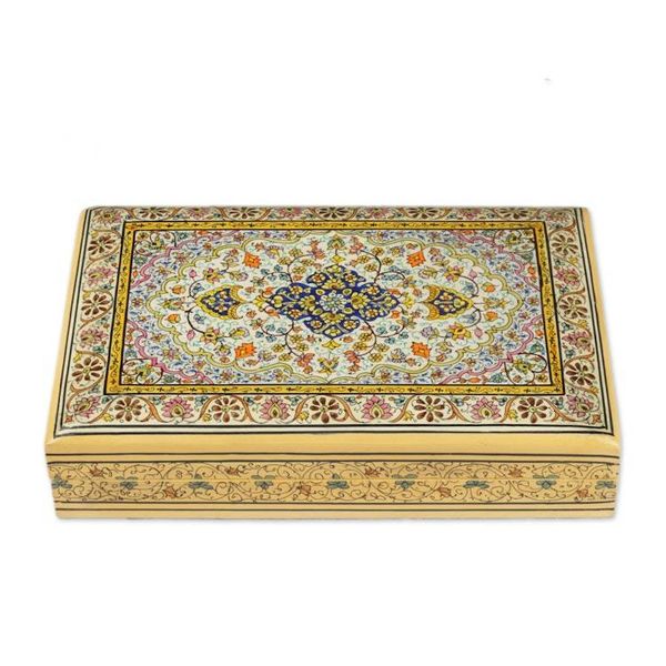 Alternate image for Artisan-Made Floral-Patterned Large-Sized Papier Mache Box Petals in Sapphire