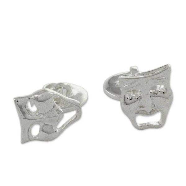 Alternate image for High Polished Sterling Silver Cufflinks Comedy and Drama Masks
