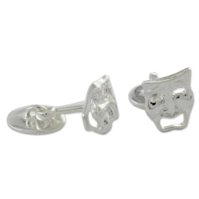 Alternate image for High Polished Sterling Silver Cufflinks Comedy and Drama Masks