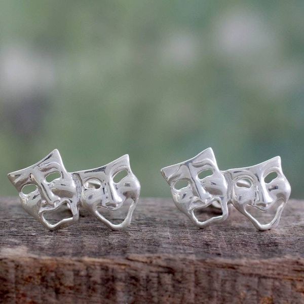 Alternate image for High Polished Sterling Silver Cufflinks Twin Comedy and Drama Masks